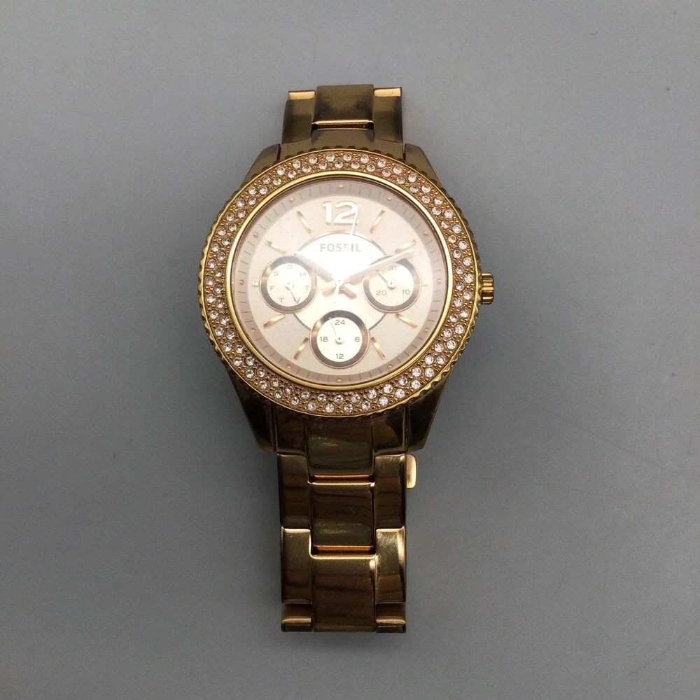 Fossil ES3590 Womens Watch 38mm Rose Gold Tone Crystals New Battery 6